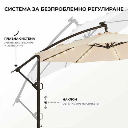 Висококачествен Регулируем 3х3М Градински Чадър с LED осветление, 8 ребра и UV защита