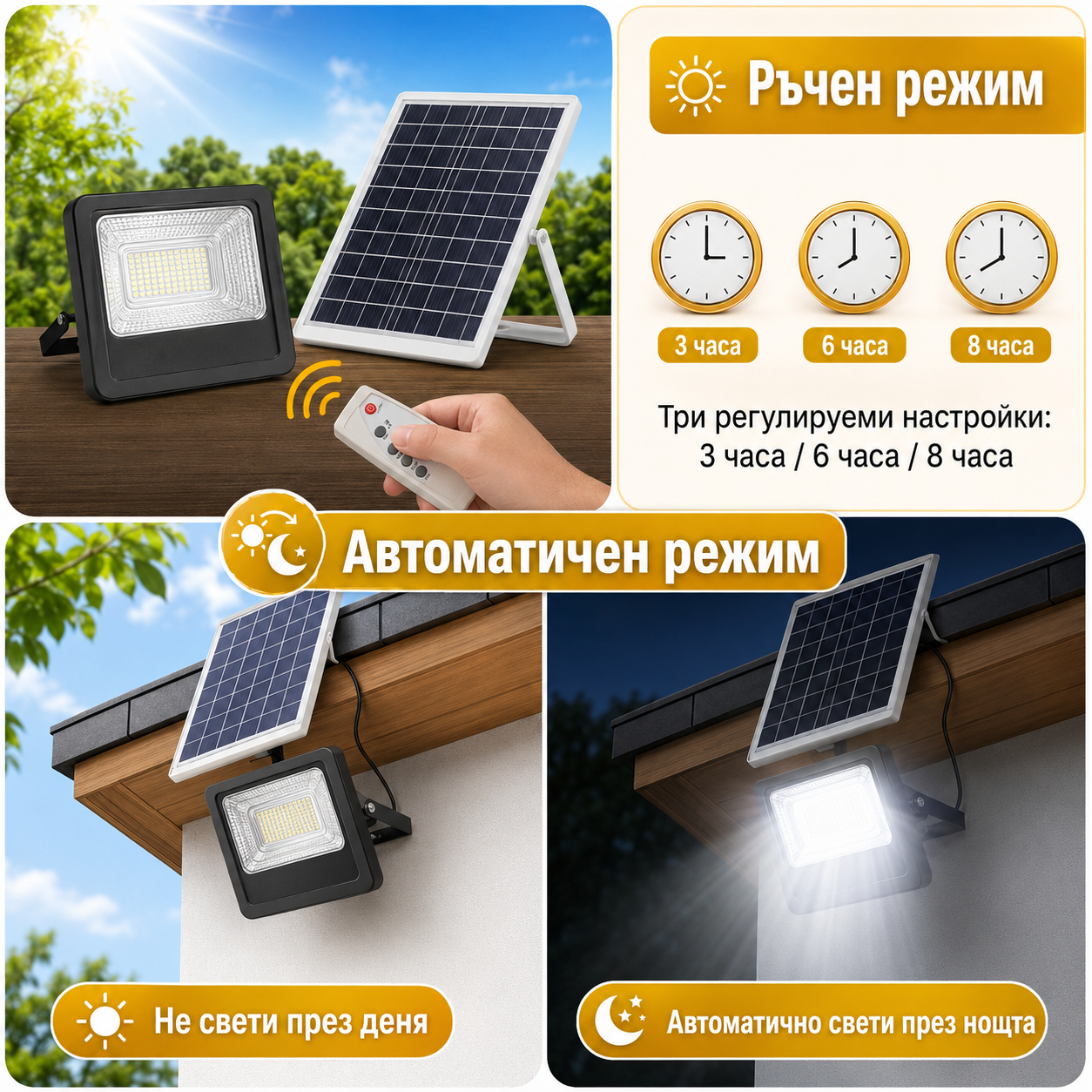 Соларна стенна лампа с 200 LED, дистанционно управление